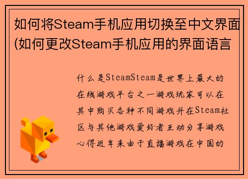 如何将Steam手机应用切换至中文界面(如何更改Steam手机应用的界面语言为中文)